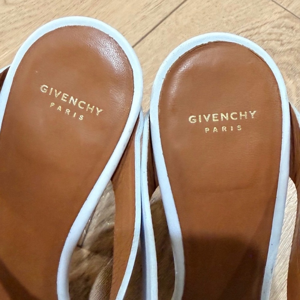 Givenchy Paris Leather Colorblock Wedge Sandals Gold Heel Blue White 41 11 - Picture 6 of 11
